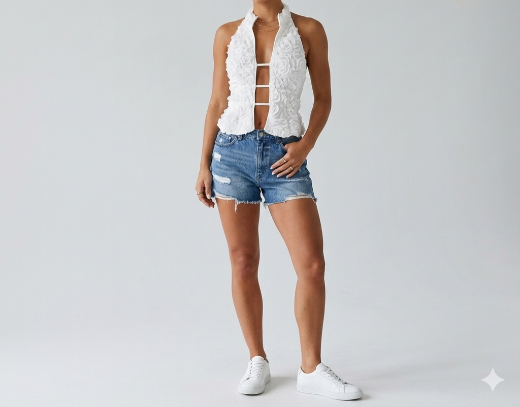 Belky White 3d Flower Top