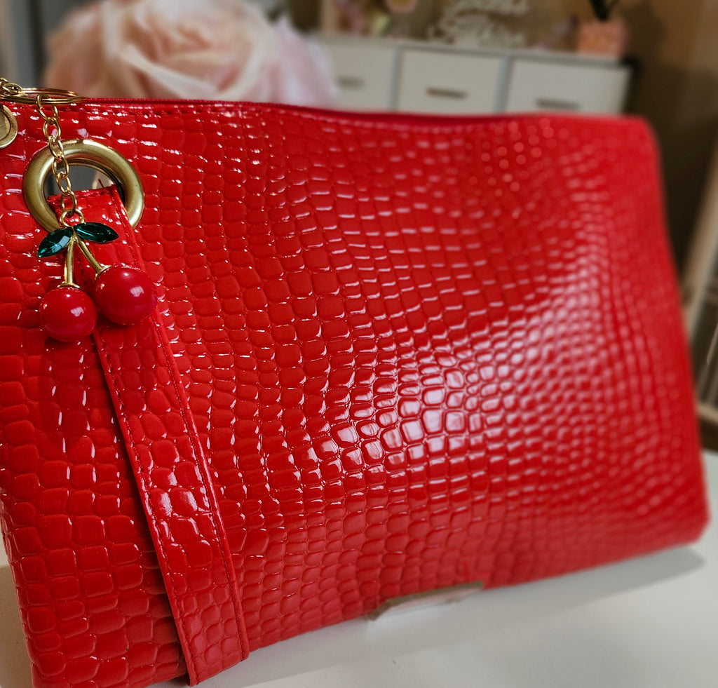 Cherry red Croco Clutch