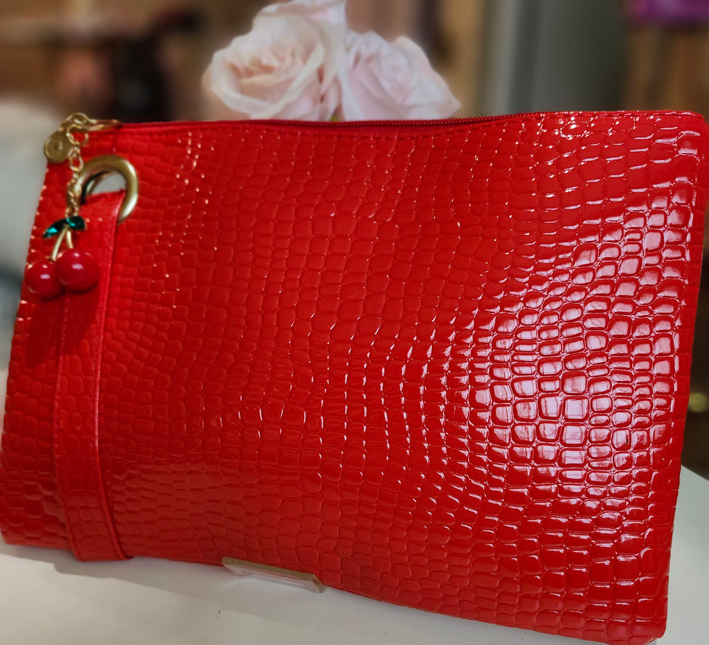 Cherry red Croco Clutch