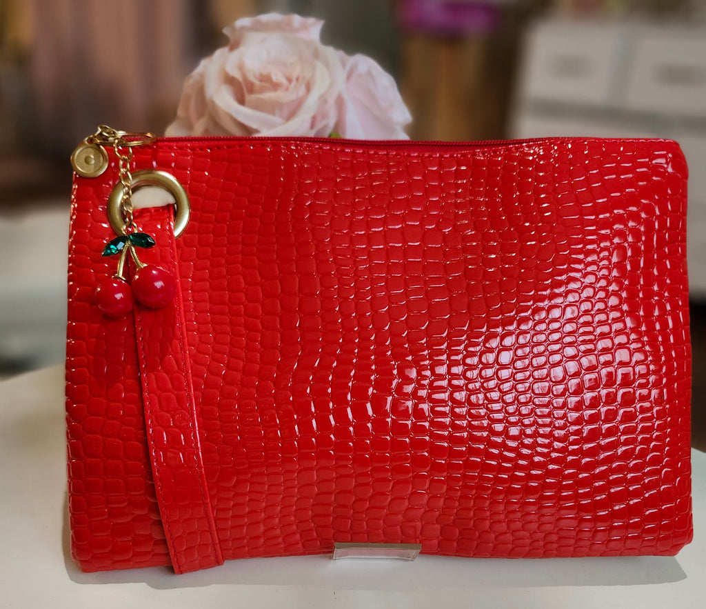 Cherry red Croco Clutch