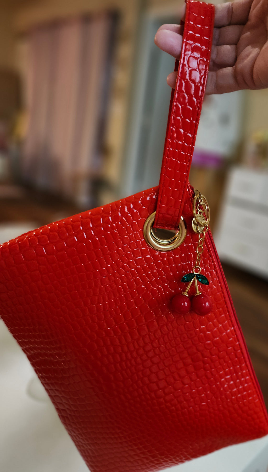 Cherry red Croco Clutch