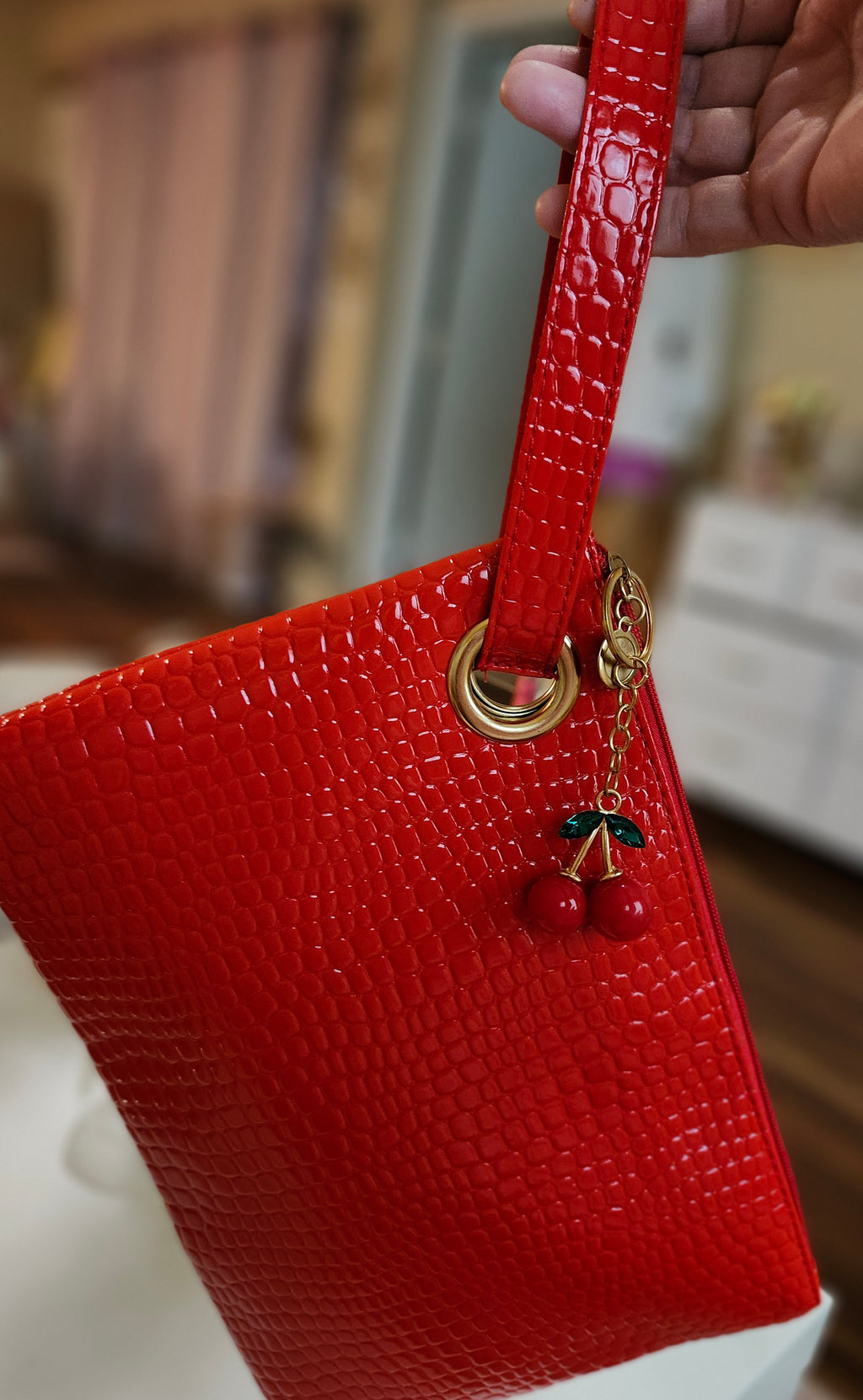 Cherry red Croco Clutch