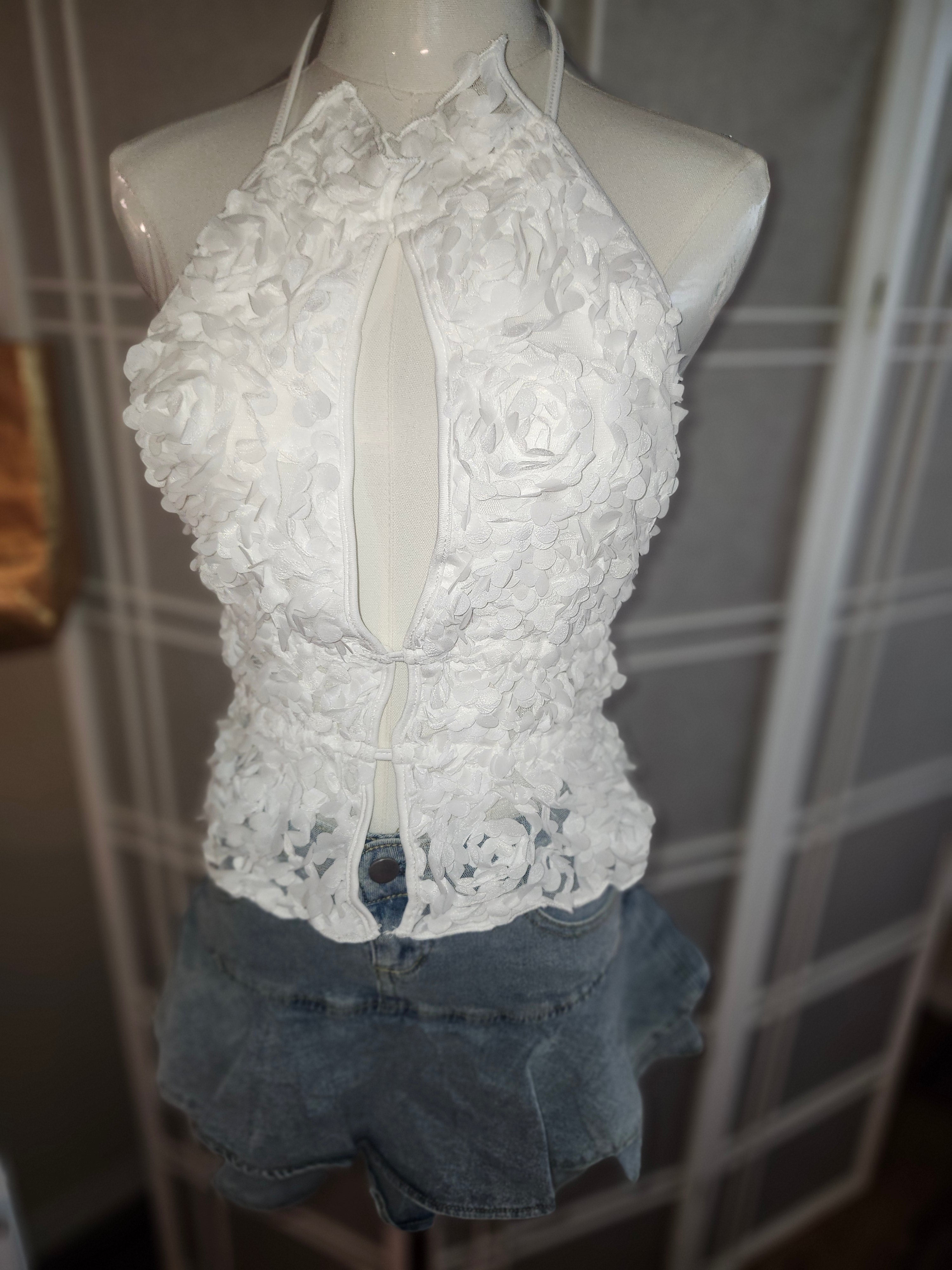 Belky White 3d Flower Top
