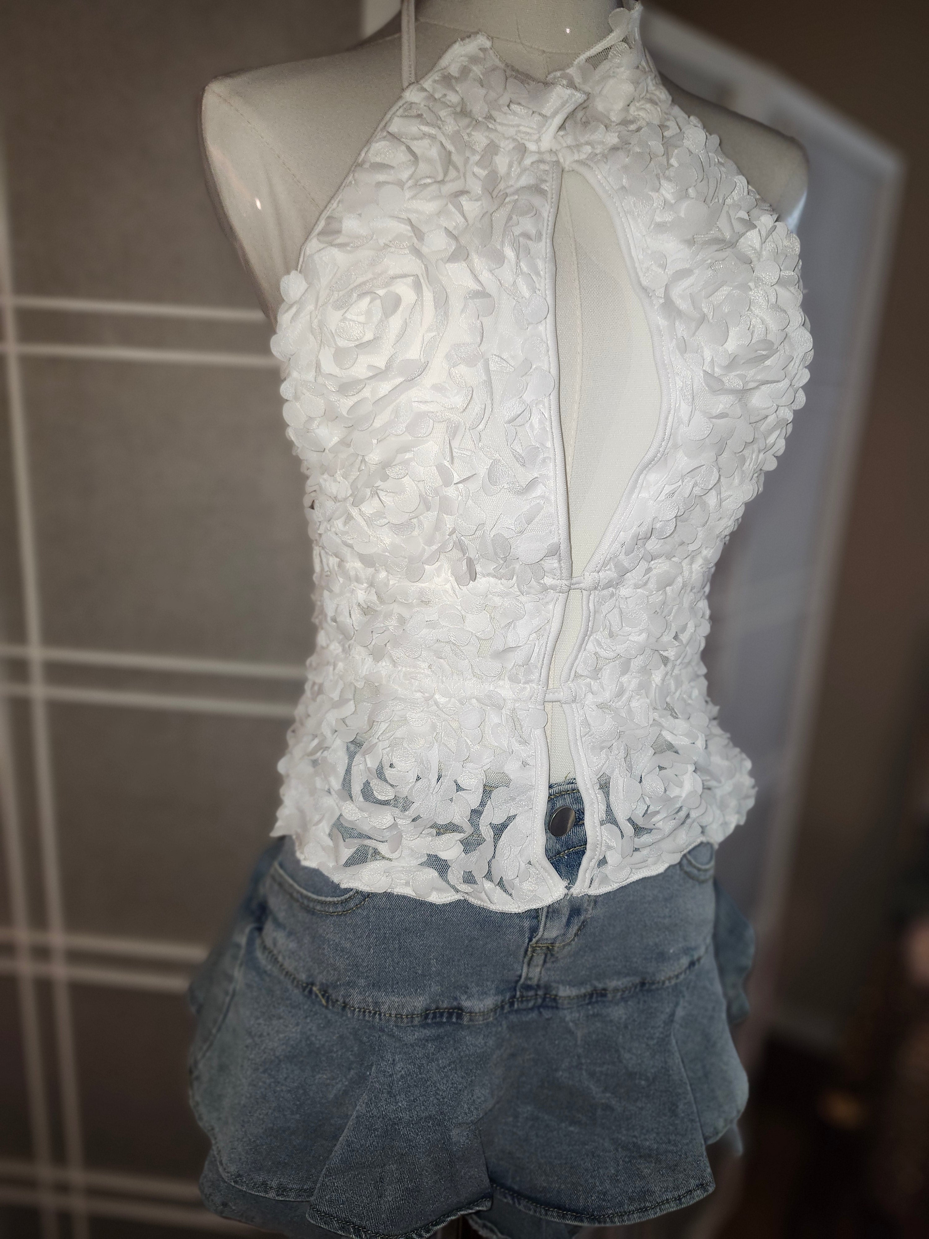 Belky White 3d Flower Top