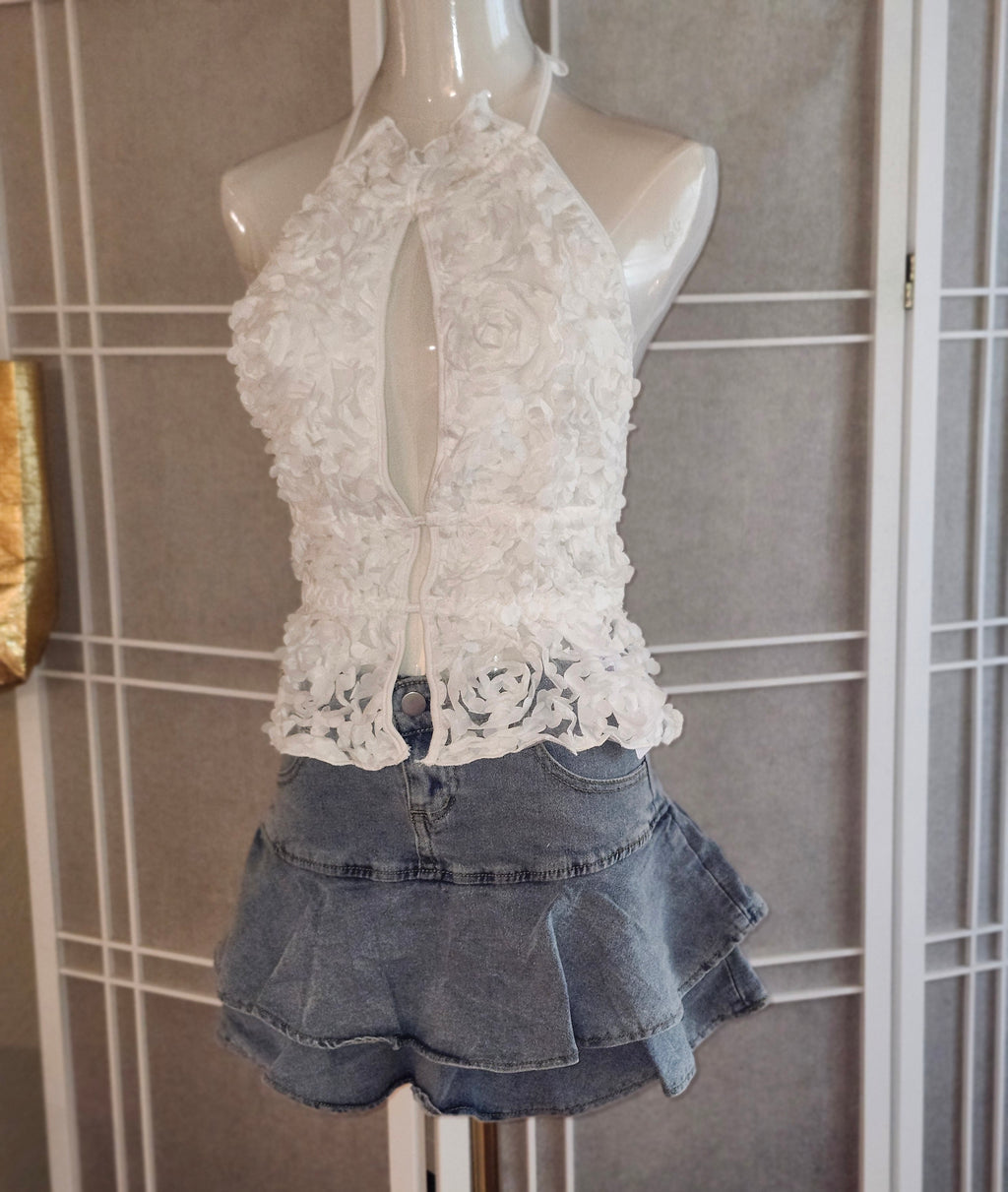 Belky White 3d Flower Top