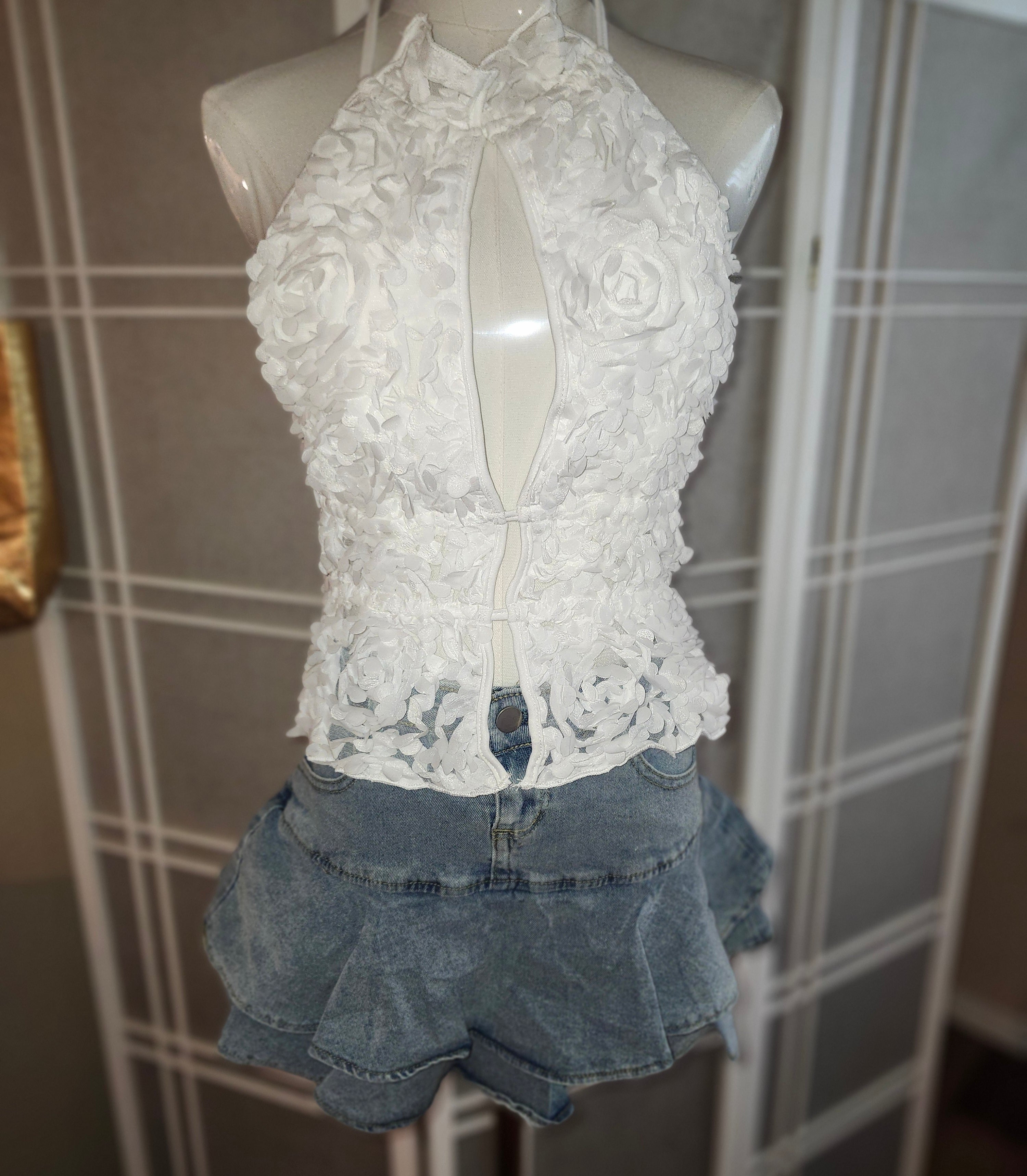 Belky White 3d Flower Top