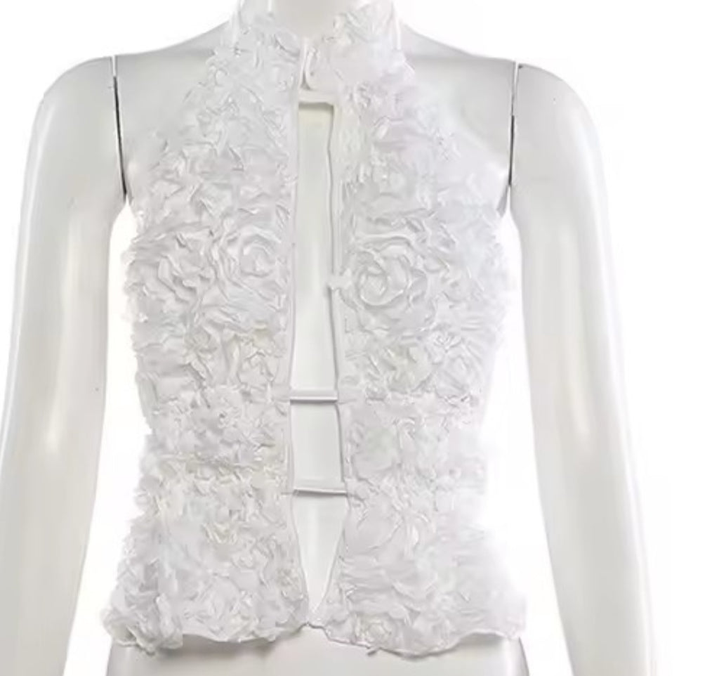 Belky White 3d Flower Top