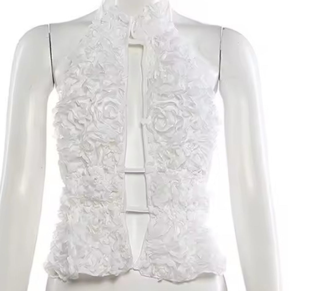 Belky White 3d Flower Top