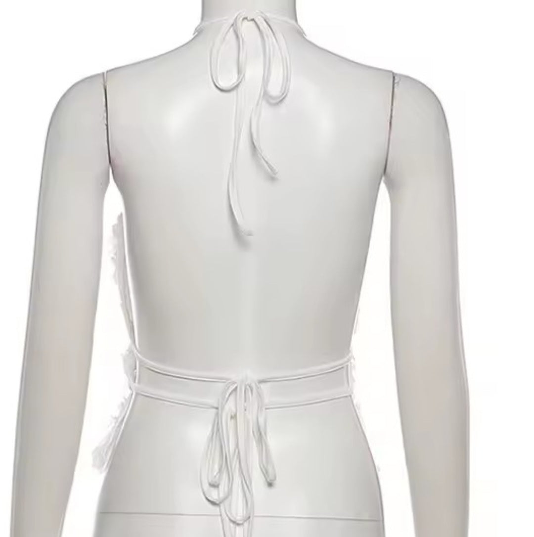 Belky White 3d Flower Top